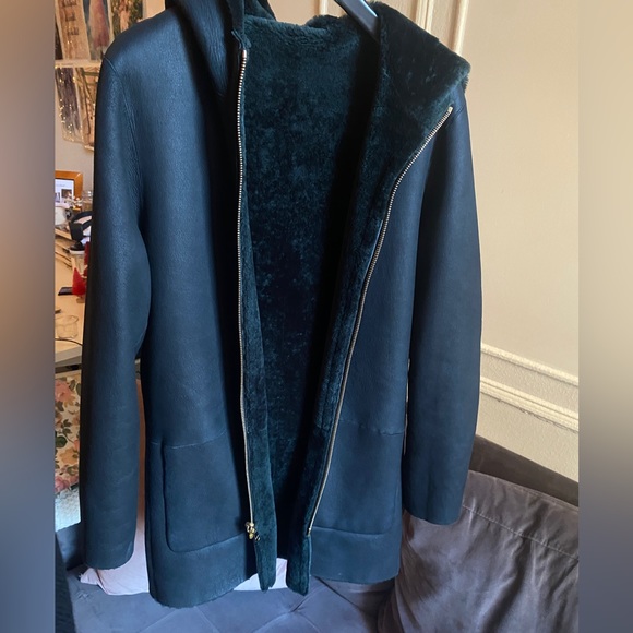 Sandro Shearling Leather Reversible Coat - Picture 2 of 9